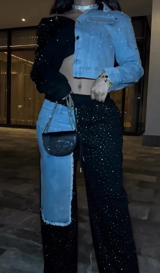 Set din denim cu diamante