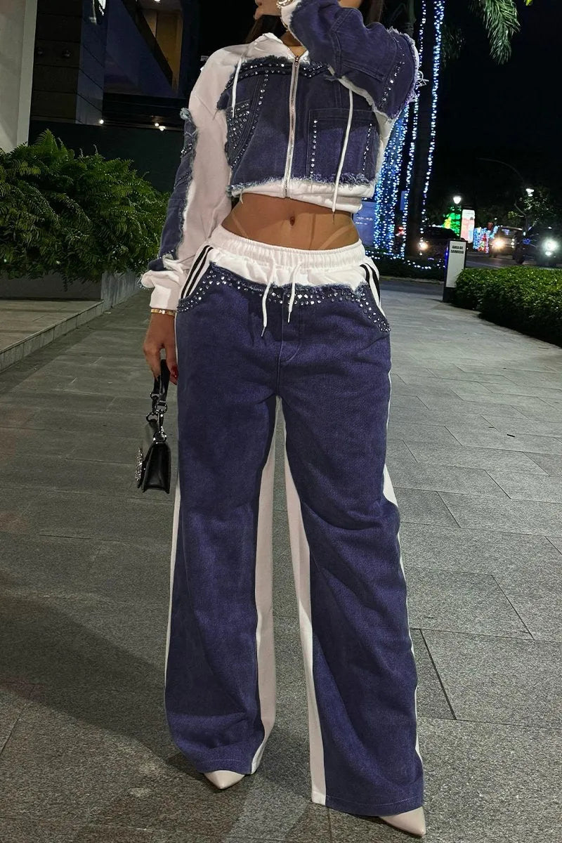 Set casual din denim și sclipici