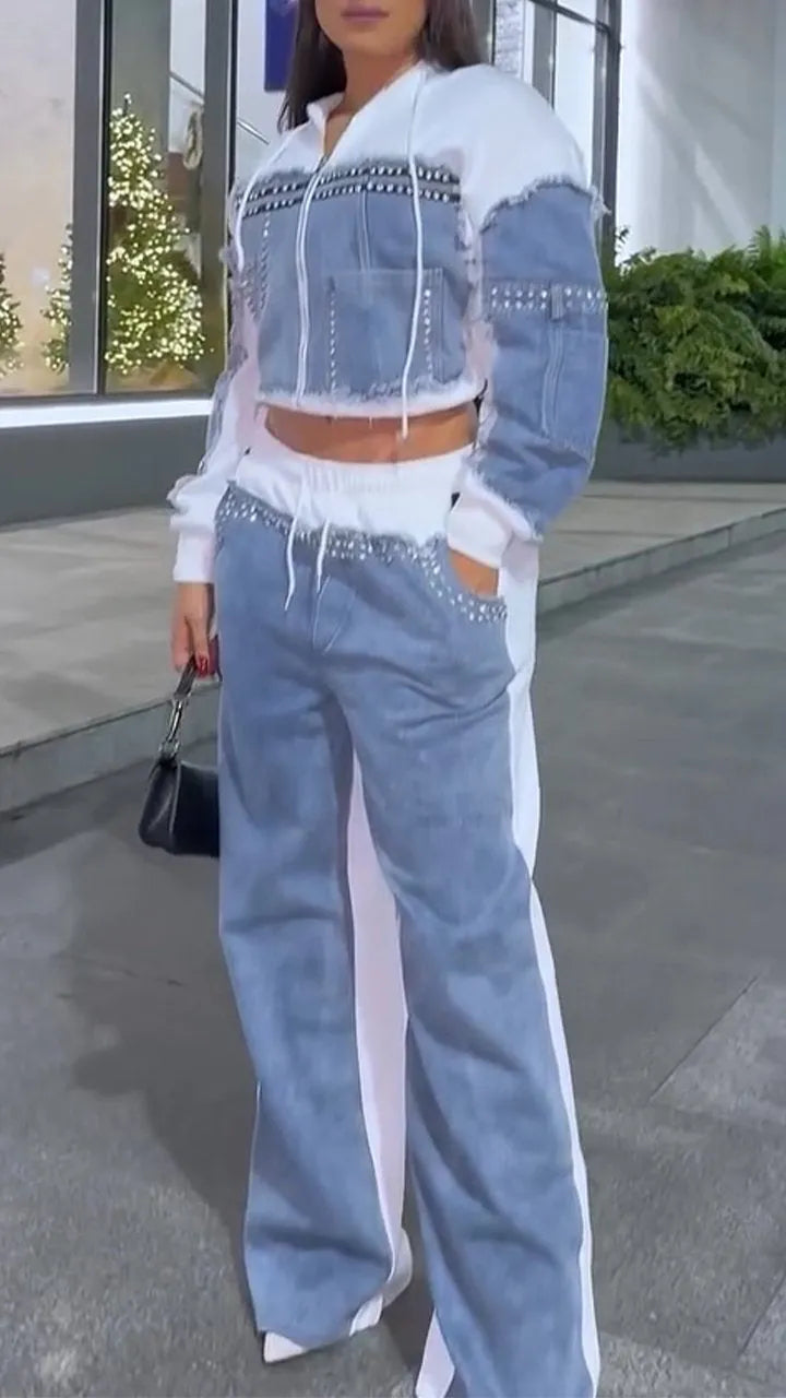 Set casual din denim și sclipici